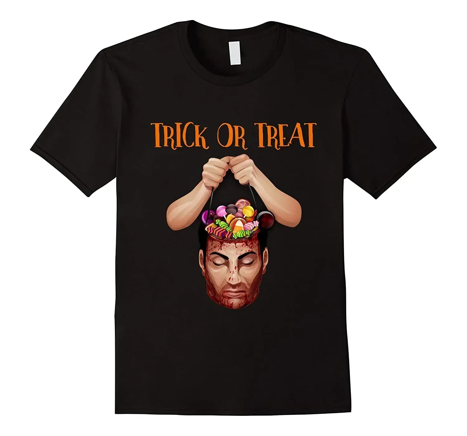 Cotton Short Sleeve O-Neck Mens T Shirt New S-5xl  Trick or Treat Scary Halloween Human Head T-Shirt. Summer