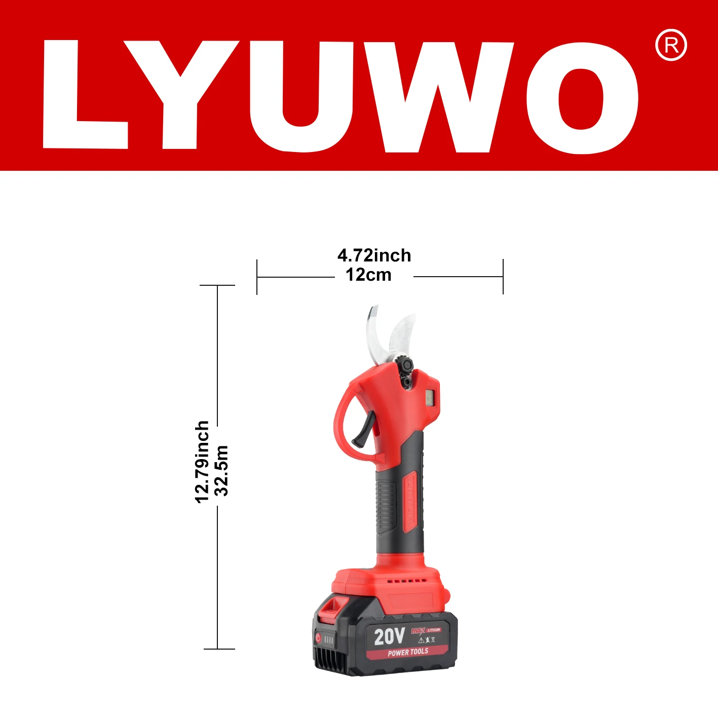 LYUWO 21V 30mm Brushless Digital Wireless Pruning Shears, Fruit Tree Potted Plant Repair Electric Tool, Battery Not Included