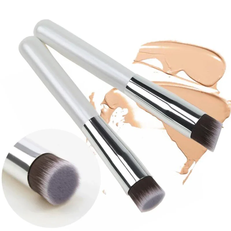 Ensemble de pinceaux de fond de teint à tête oblique ou plate, correcteur, BB crème, pinceaux de maquillage multifonctions pour le visage, outils de beauté, éponge cosmétique