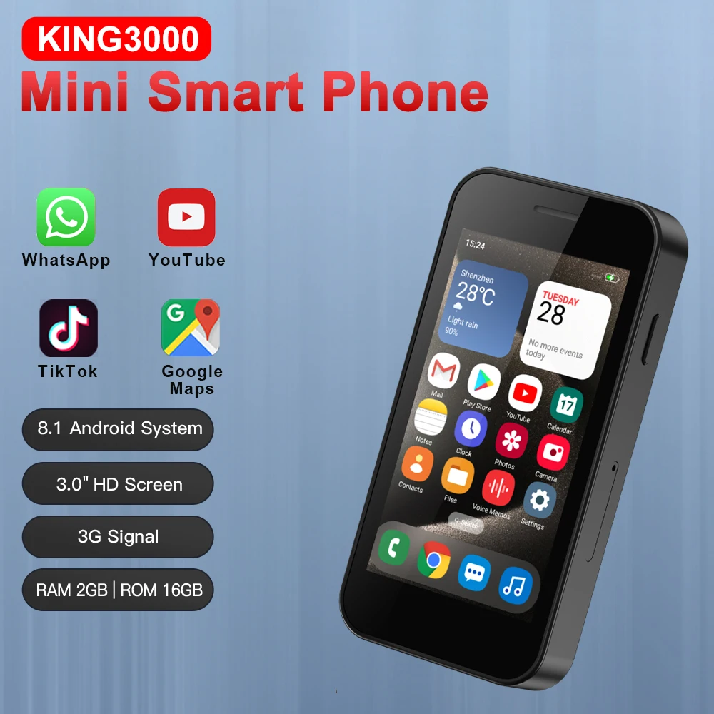 SERVO KING3000 Mini Smart Phone 3G WCDMA Dual SIM Card WIFI Google Play Face Recognition 16 ROM 1100mAh Small Smartphones TYPE-C