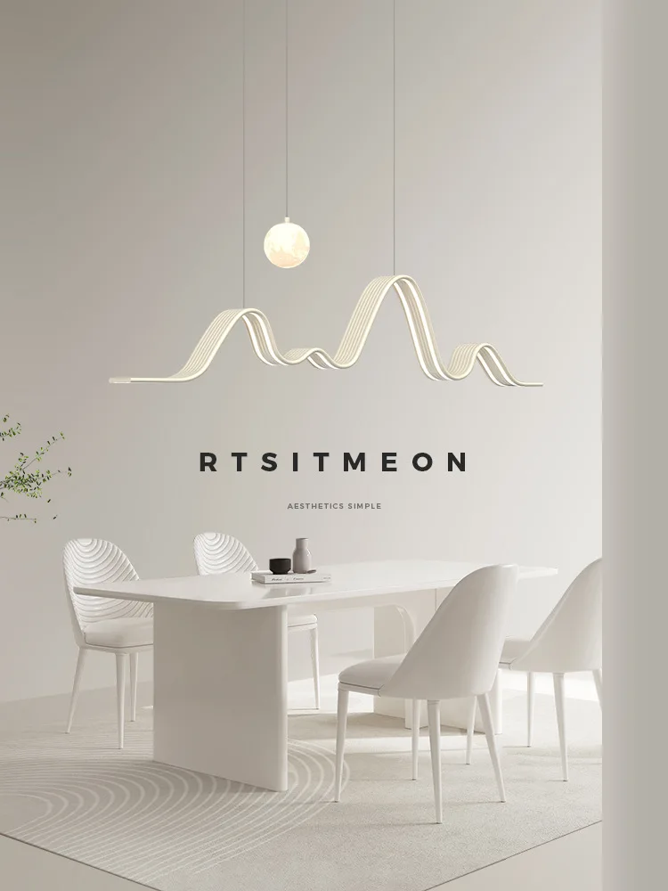 Modern simple  chandelier one-word long restaurant chandelier minimalist cream style dining table light luxury Nordic lamps