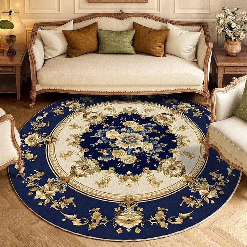 European Style Living Room Round Carpet Room Decor Non-slip Floor Mats 200cm Study Chair Mat Washable Circular Rugs for Bedroom