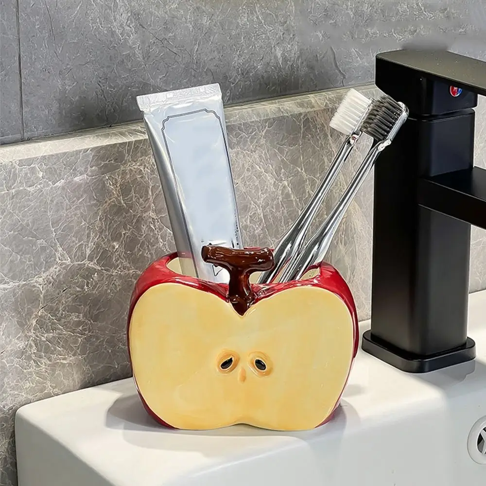 

Creative Ceramic Toothbrush Holder Waterproof Non Slip Makeup Brush Storage Half Fruit Space-Saving Toothpaste Storage Rack