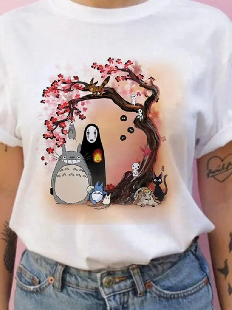 Camiseta de manga corta de verano para hombres y mujeres, camiseta informal cómoda de Studio Ghibli Totoro Harajuku Kawaii Totoro Ghibli