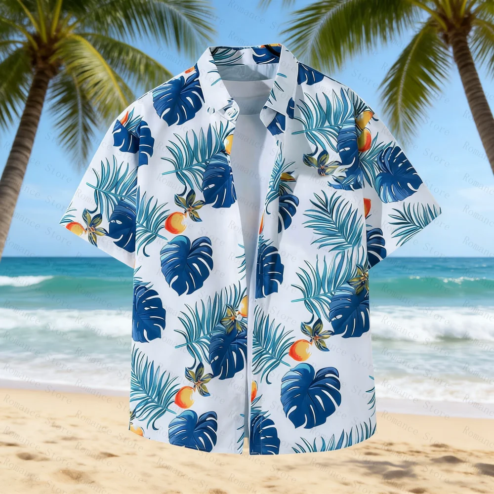 2026 Neu Blumen Kokosnussbaum Herren 3D Hawaii-Hemd Sommer Strand Kurzarmhemd Revers Ein-Knopf-Hemd Übergrößen Oberteile