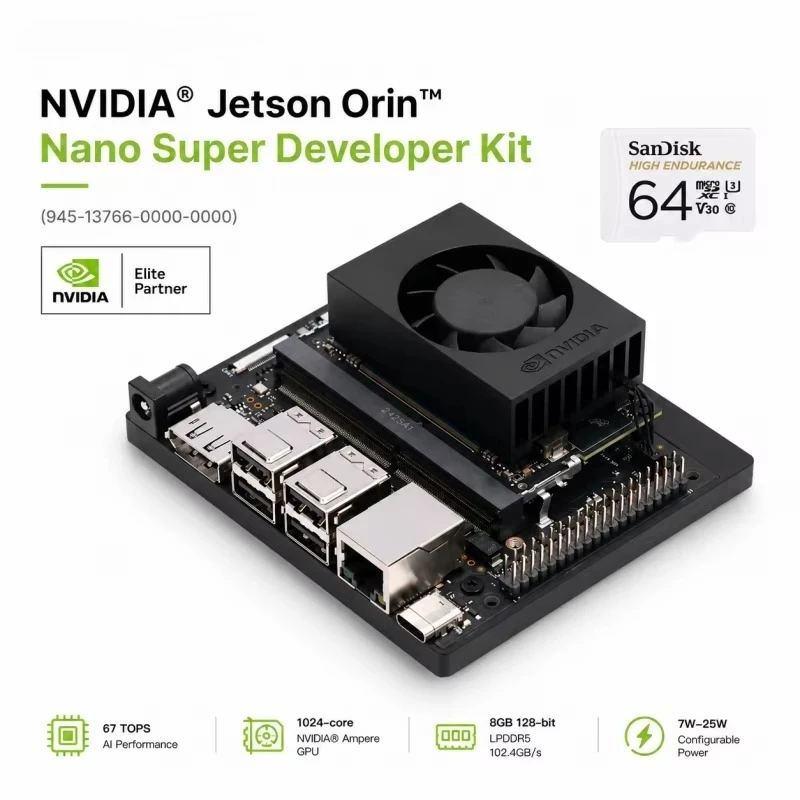 Jetson Orin Nano Super Developer Kit 8GB RAM 67 TOPS NVIDIA AI Performance Official 945-13766-0000-000 Development Board