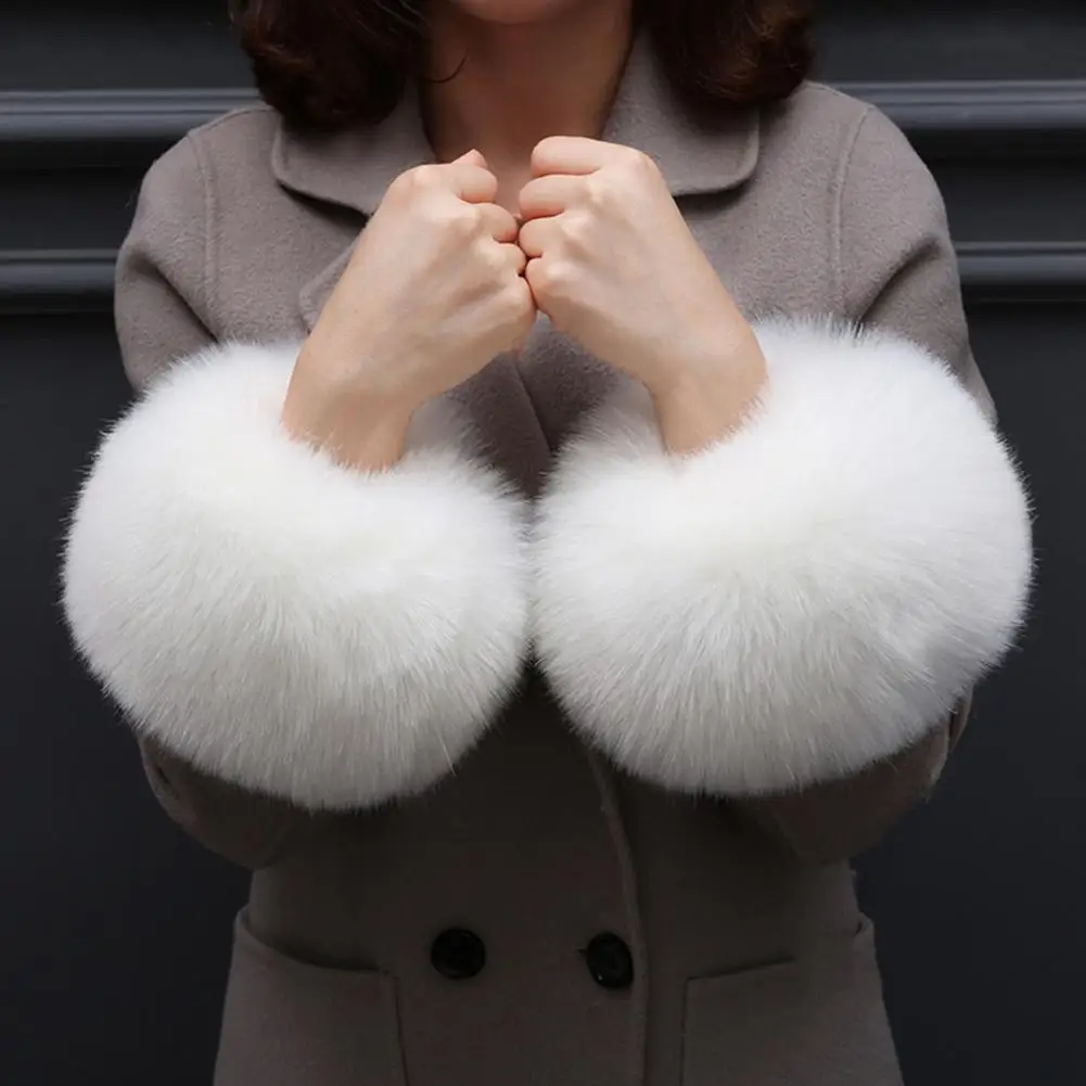 

Coat Cuff Embellishments Faux Fur Cuffs for Coats Jackets Thick Warm Winter Sleeve Accessories for Celebrity Lady for Jackets