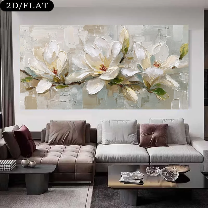 White Magnolia Painting Elegant Floral Posters, Canvas Print, Home Living Room Wall arts Decor, No Framed