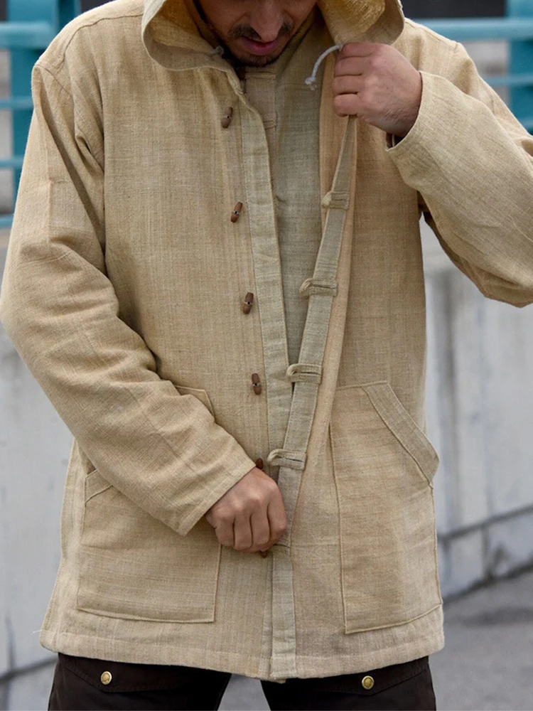 Vintage Mens Linen Cardigan Tops Spring Autumn Retro Button-up Hooded Jacket Men Daily Casual Breathable Loose Coat Jackets