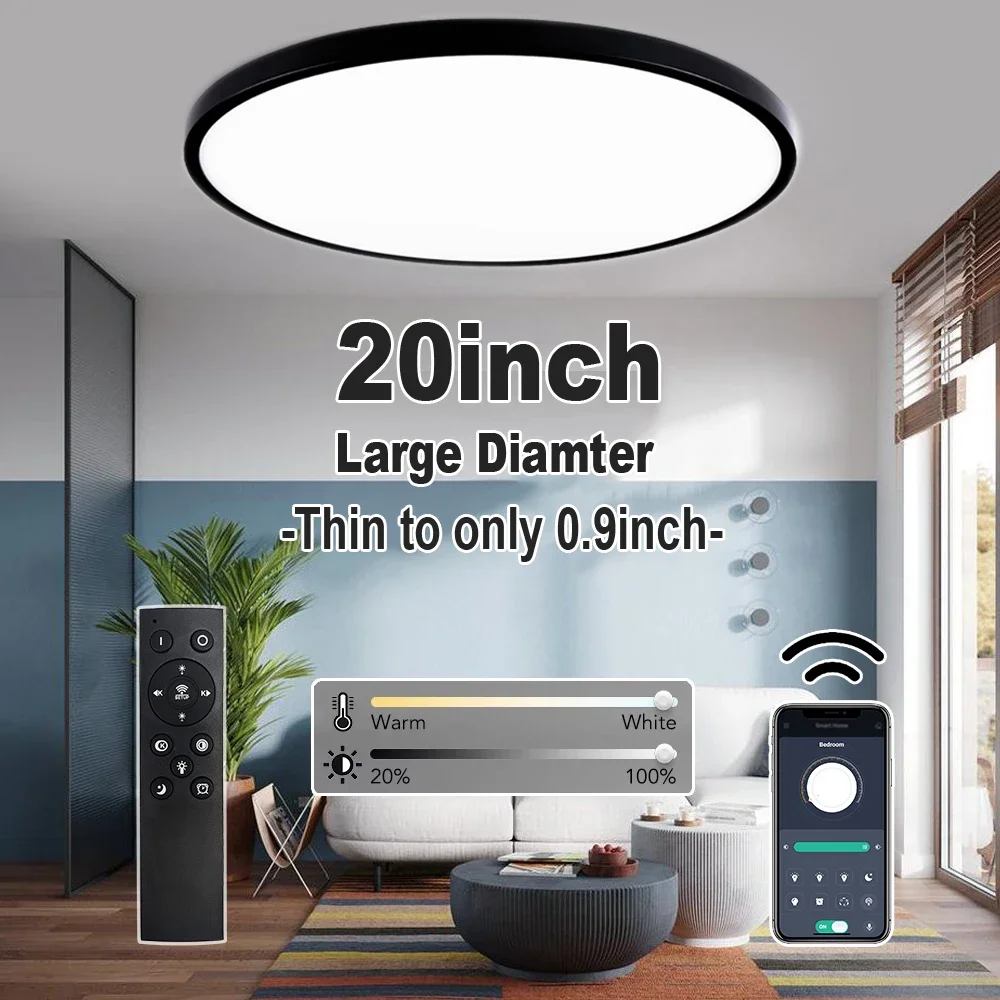 

Ceiling Lamps Large 20Inch Ultrathin Smart Indoor Lighting Fixture Brightness Dimmable Lustres For Living Room Bedroom Kitchen