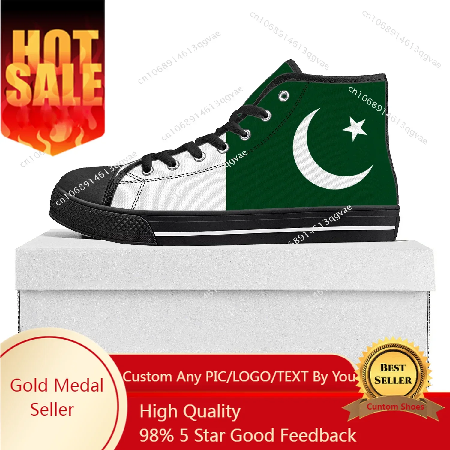 Pakistani Flag High Top High Quality Sneakers Mens Womens Teenager Canvas Sneaker Pakistan Casual Couple Shoes Custom Shoe