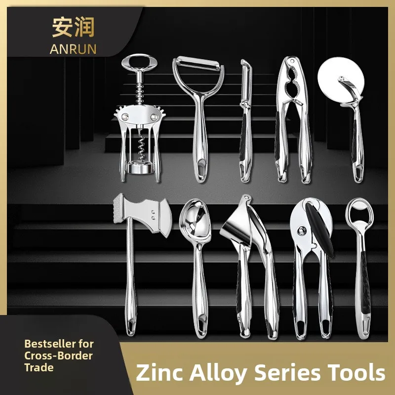 Multifunctional Kitchen Zinc Alloy Peeler Set Fruit Vegetable Garlic Press Nutcracker Tool Easy Carry Outdoor Camping Gear