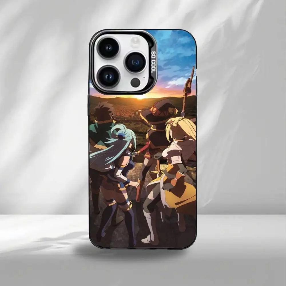 Konosuba Anime Handyhülle für iPhone17,16,15,14,13,12,11 Plus, Pro Max Schwarz Bunte Silber Handyhülle Funda Cover