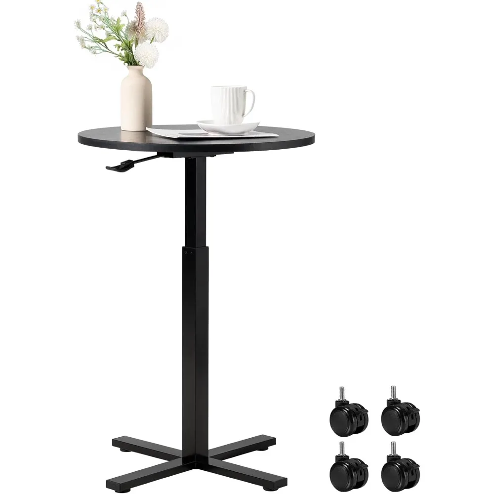 โต๊ะบาร์ค็อกเทลทรงกลม โต๊ะผับทรงกลมปรับความสูงได้ 23.8 นิ้ว พร้อมล้อถอดได้และขาเปลี่ยนได้ ใช้งานได้สองแบบ