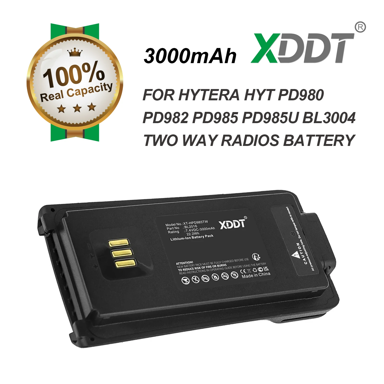 

Аккумулятор для двухсторонней радиосвязи Hytera: BL2016, PD985, PD985U, 3000 мАч / 22.2 Вт·ч — 7.40 В — Li-ion
