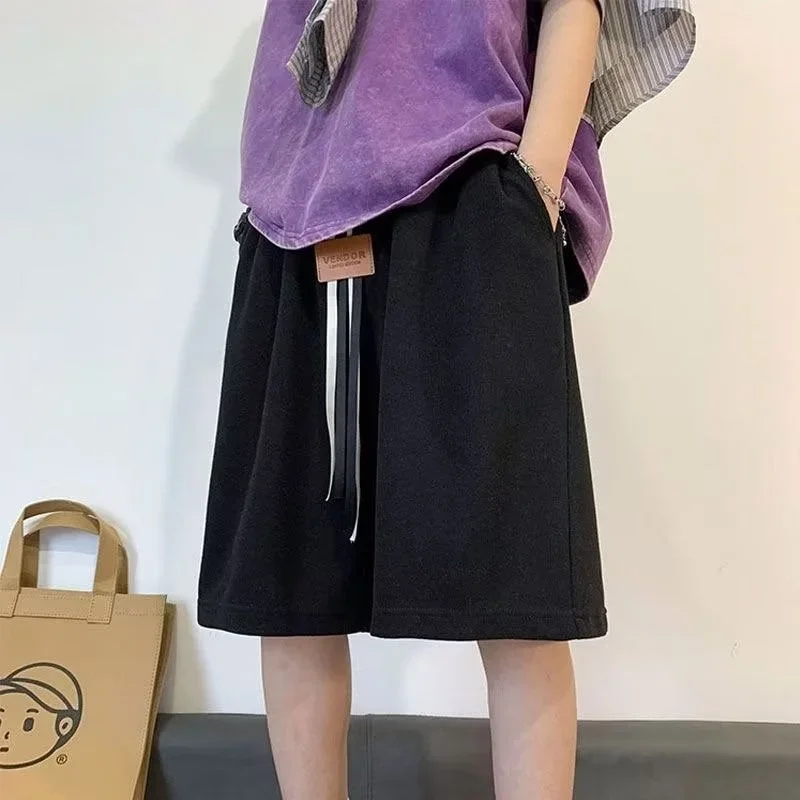 

Лето 2022, мужские шорты Y2K на шнурке, повседневные спортивные штаны для баскетбола, мешковатые короткие спортивные штаны с аппликацией, однотонные бермуды, мужские