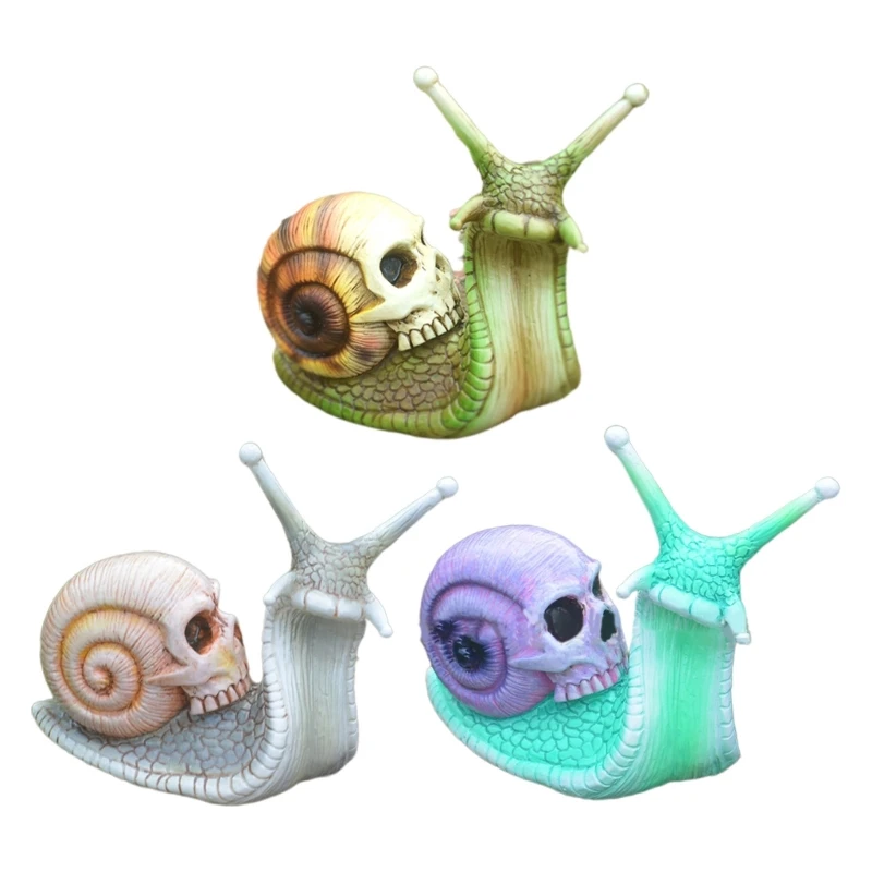 Mini Snail Skull Sculpture Garden Resin Animal Statue Decorative Crafts