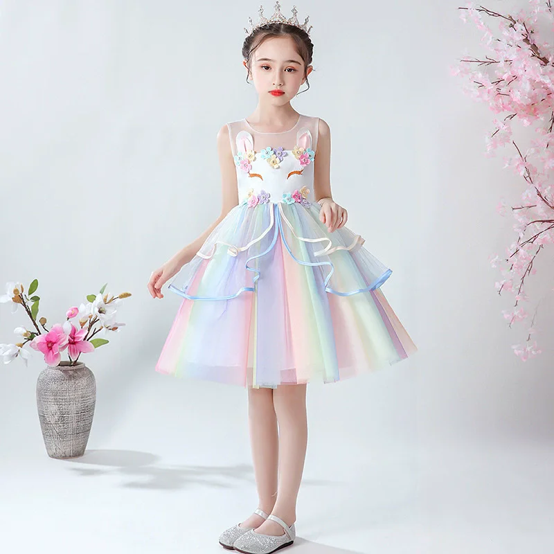 Cartoon Girls Dresses for Party and Wedding Lace Sleeveless Bridesmaid Dresses Summer Children Girl Prom Dresses 3-14 Years