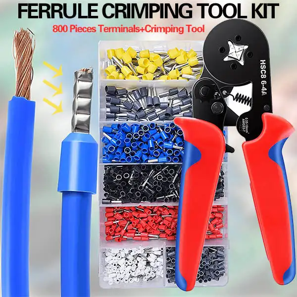 Wire Terminals Crimping Tool 800 Pieces Crimping Terminal Set Insulated Ratcheting Terminals Crimper Kit Terminals Connectors