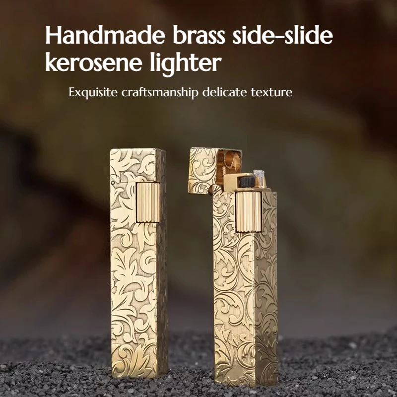 

Handcrafted Brass Side-slide Lighter with Square-shaped Exquisite Engraving High-end Men's Portable Cigarette Accessory