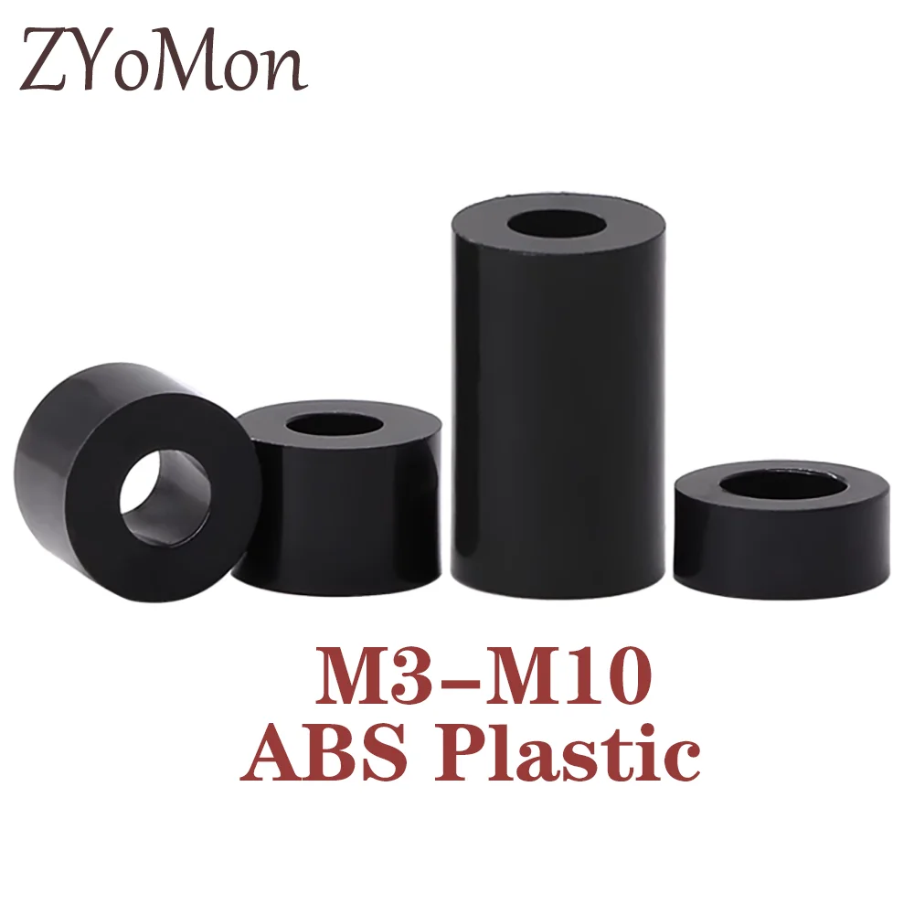 10/ 20/ 30/ 60pcs M3 M4 M5 M6 M8 M10 Black ABS Non-Threaded Hollowed Nylon Spacer Round Hollow Standoff Washer PCB Board Screw
