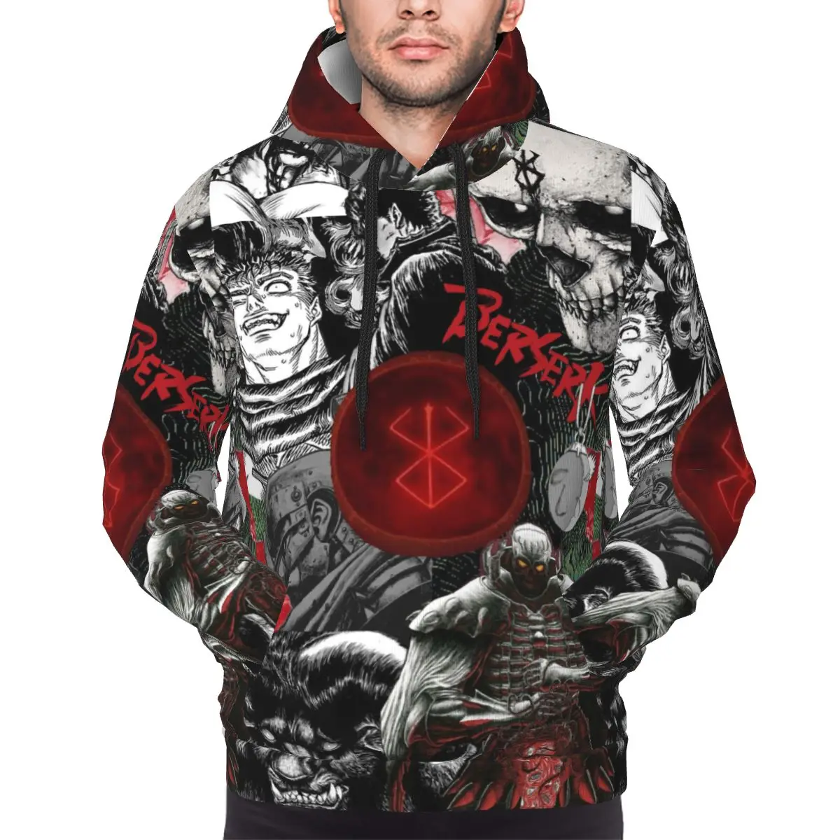 Unisex Japan Anime Berserk Guts Hoodies With Pocket Loose Fit Long Sleeve Sweatshirts