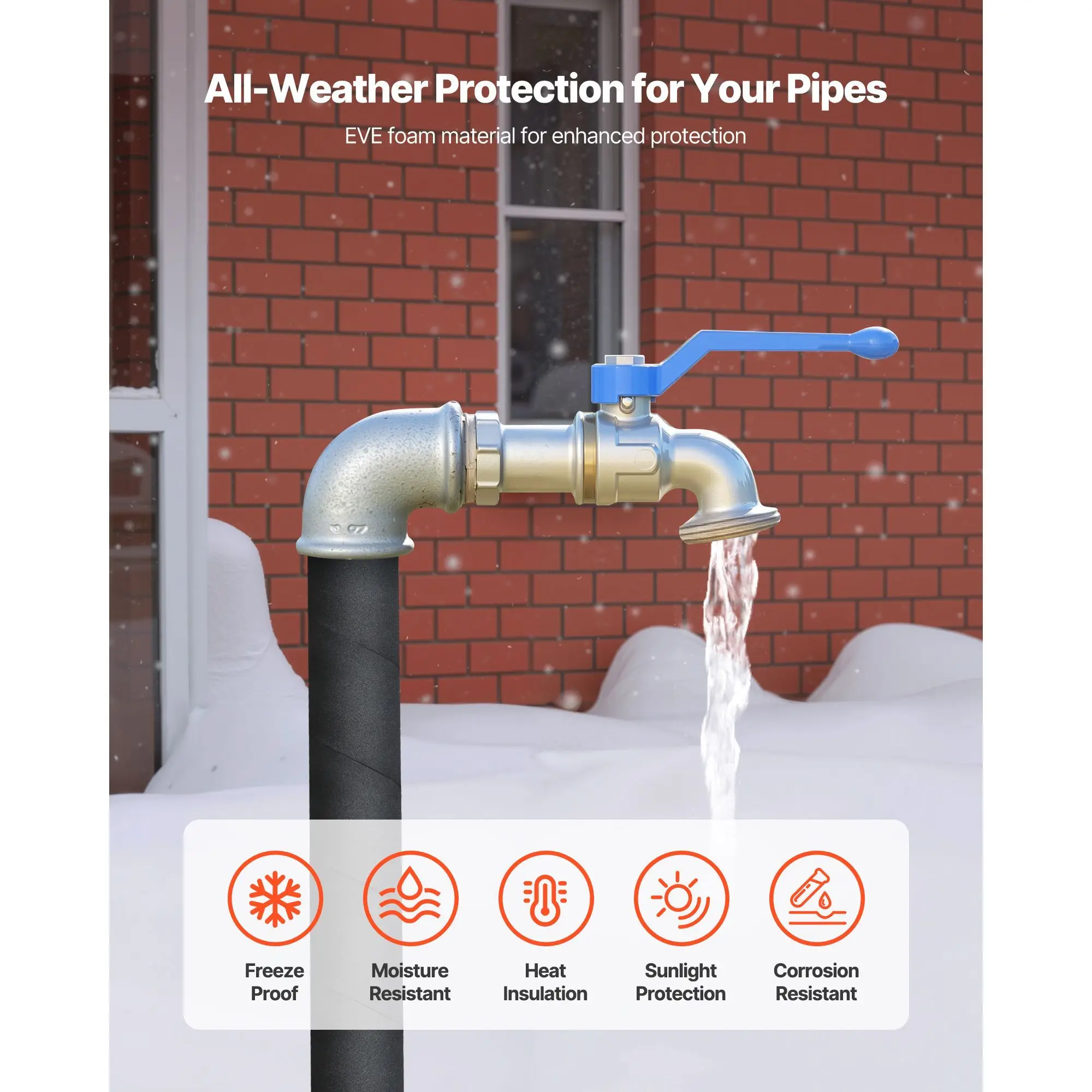 Pipe Insulation Wrap, 14 FT X 2-Inch Pipe Insulation Foam Tape, Self-Adhesive Water Pipes Insulated Foam Wrap for Winter Freeze