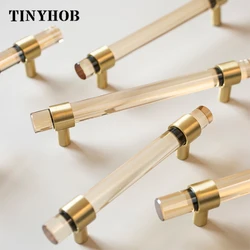 Artificial crystal + brass Modern Style ChampagneDrawer Knobs T bar Handle Bathroom Pulls Kitchen Cabinet Door Handle Pull