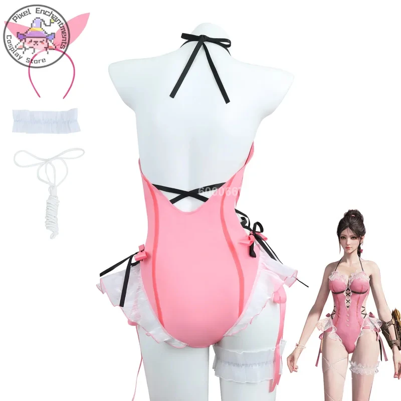 

A'3\d/6;c,g'8Game Shen Miao Costume (Cute Beach Style) Ruffled Swimsuit Hair Accessory Full Set High Quality Cosplay 3;b,6/k'5;