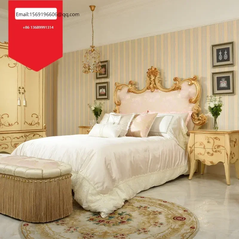 

Custom European luxury palace villa carved solid wood double French 1.8m princess bed