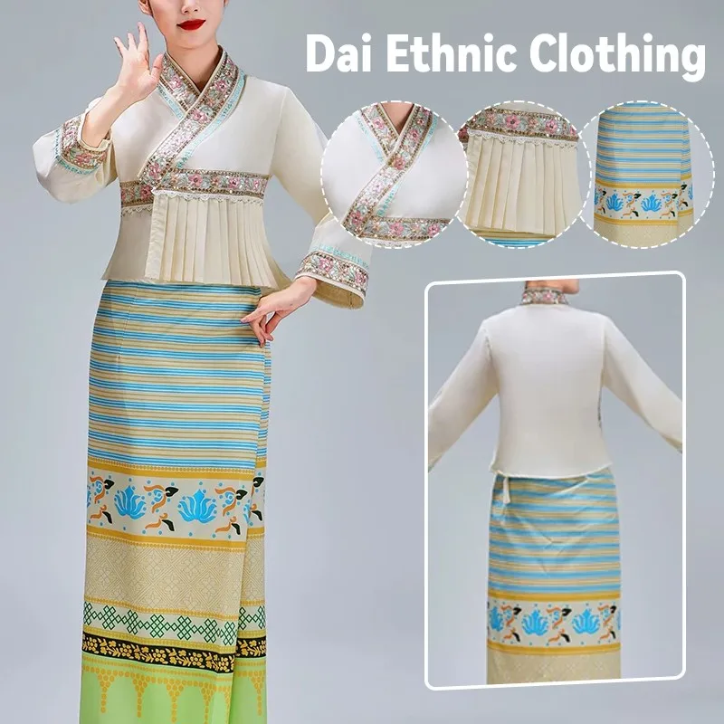 Dai Ethnic Clothing Set Traditional Water Festival Thai Dance Costumes Outfit Yunnan Xiuangbanna Performance Costume Clothing