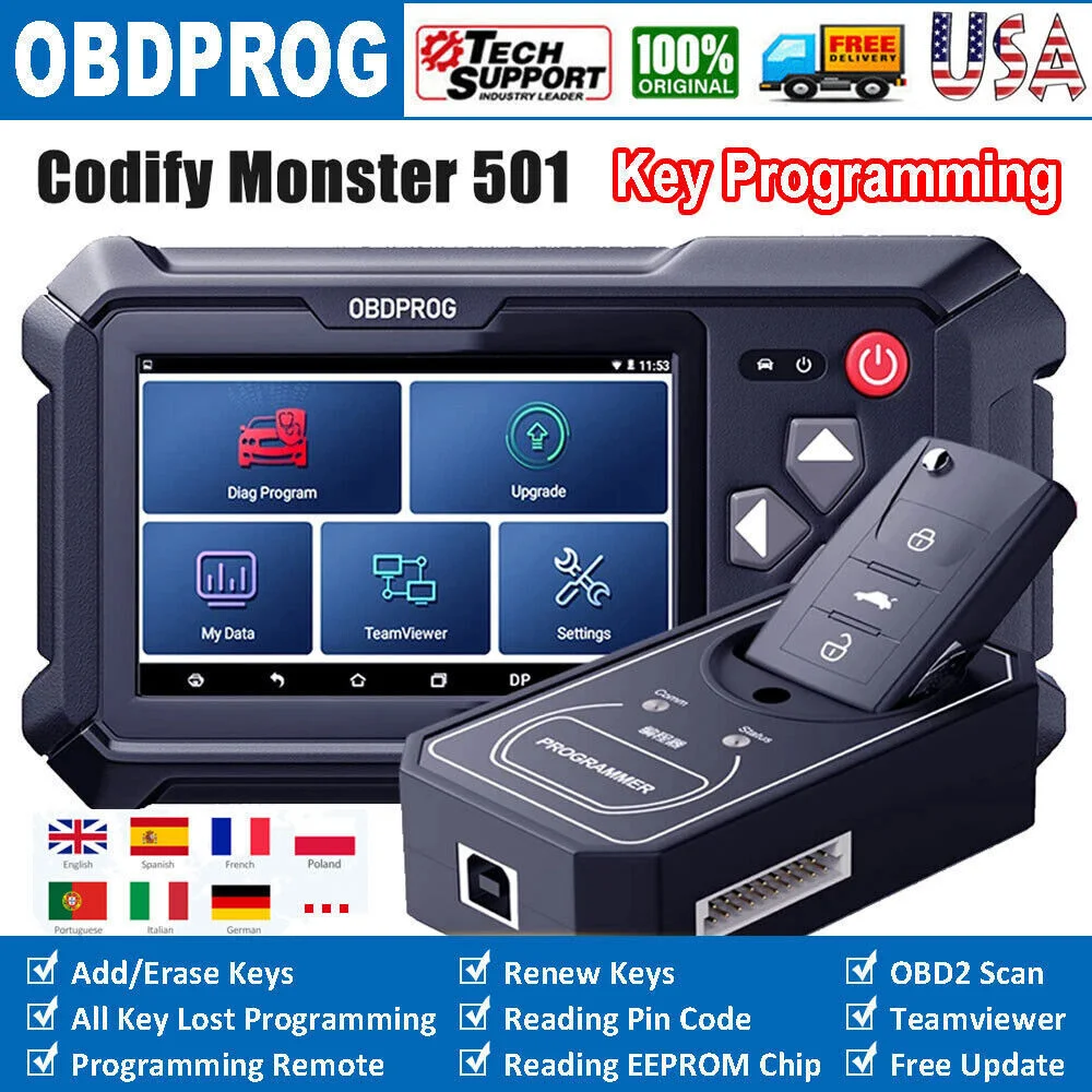 

OBDPROG 501 OBD2 Программирование автомобильных ключей иммобилайзер EEPROM Pin считыватель кодов диагностический инструмент дистанционный мастер IMMO для автомобиля слесарный инструмент