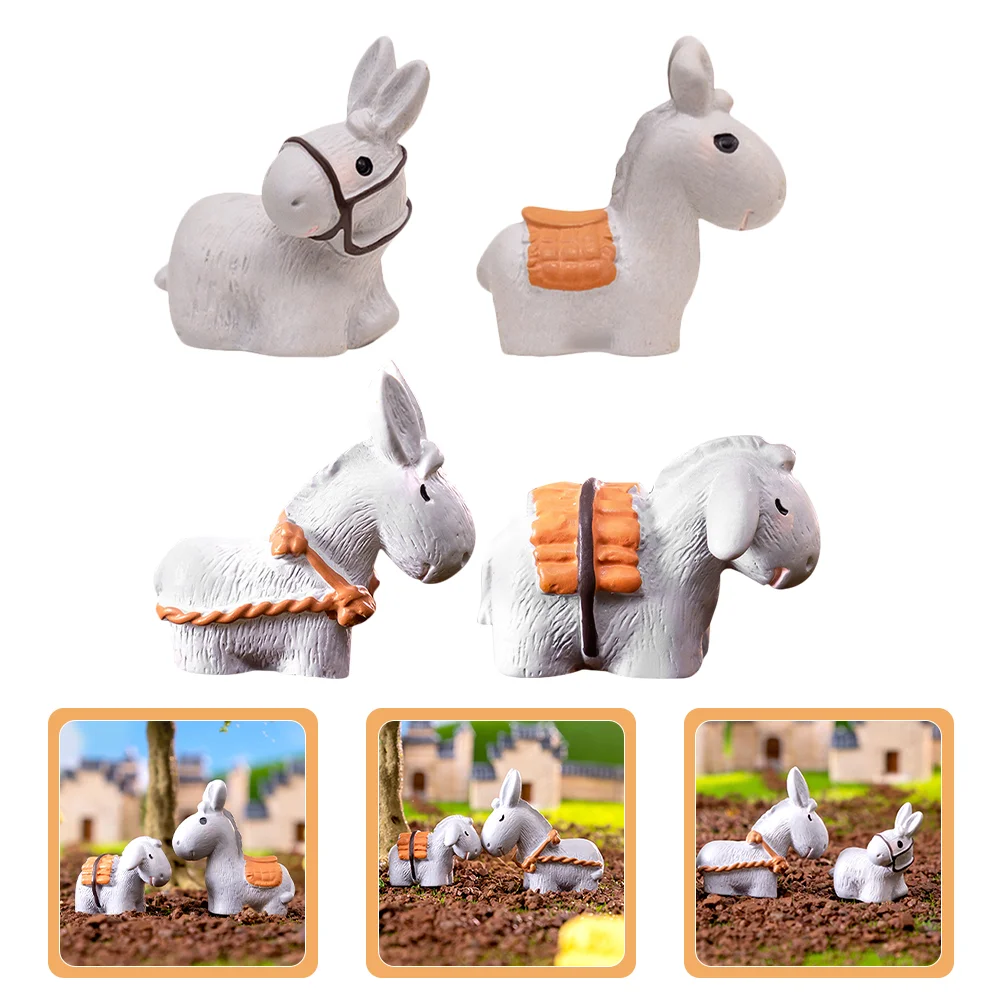 8 Pcs Mini Donkey Figurines Resin Cute Small Plush Toy Vintage Farm Decor Tiny Animal Models Lightweight Realistic