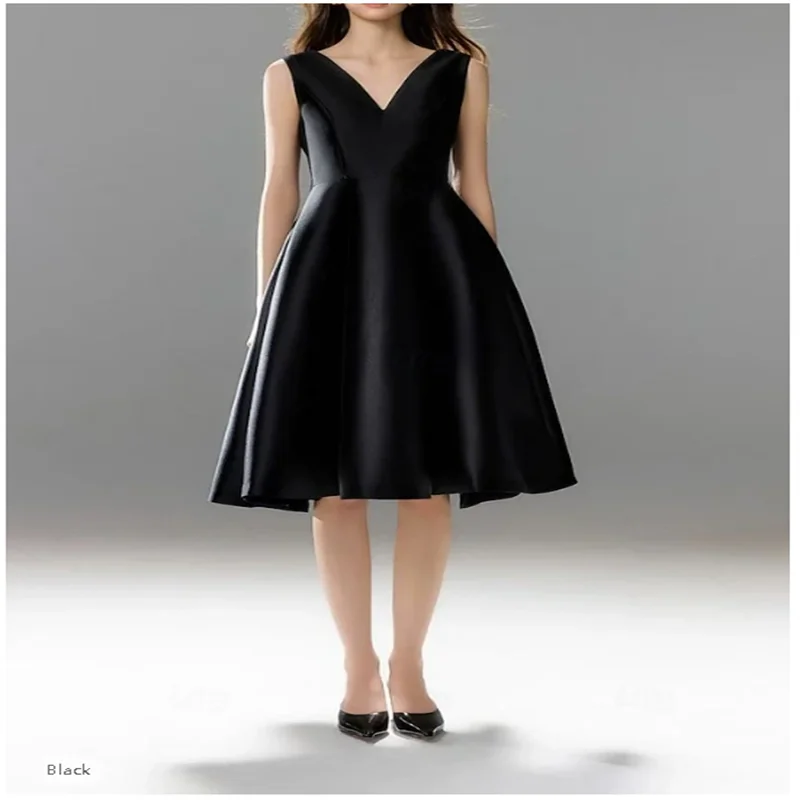 A-Line Homecoming Dresses Party Dress Graduation Party Wear Knee Length Sleeveless V Neck Pocket Cotton V Back with Pocket 