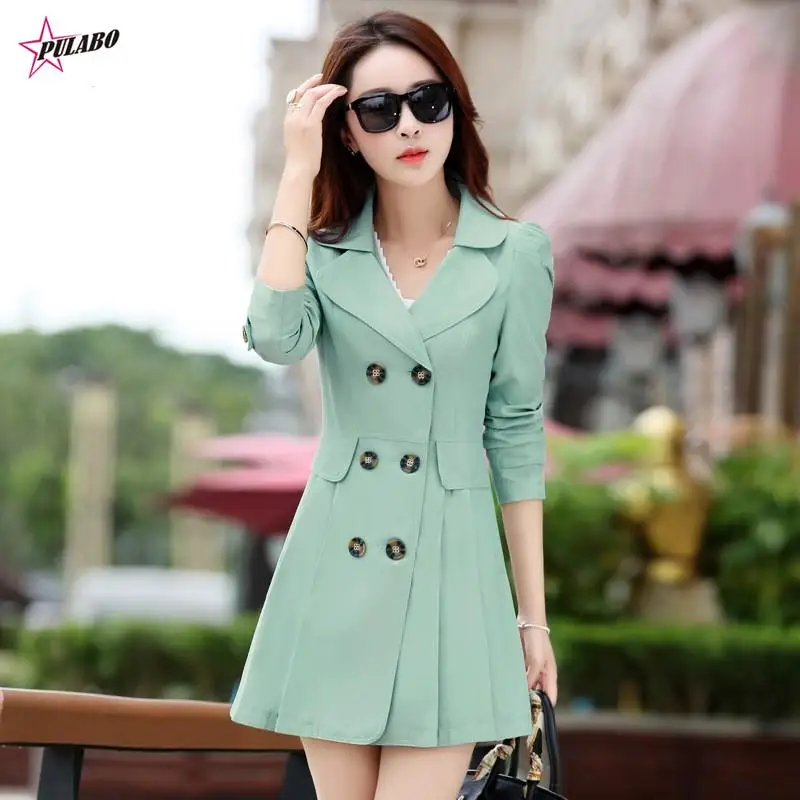 PULABO Spring Khaki Trench Coat For Women Casual 7 Colors Turn-down Collar Slim Fit Double Breasted Female Coat 3XL 4XL