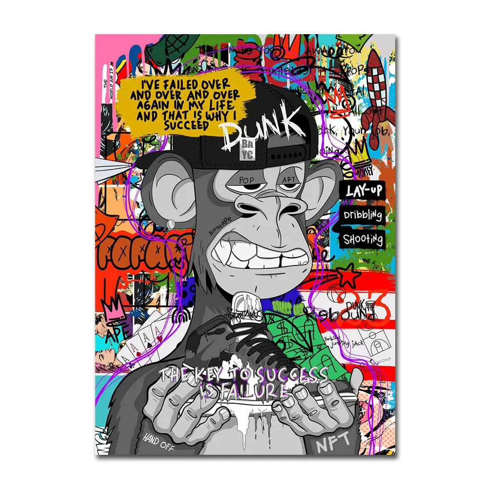 البوب الفن الشارع الكتابة على الجدران NFT قرد قماش اللوحة طباعة المشارك ديكور المنزل جدار الفن صورة لغرفة المعيشة بدون إطار #4