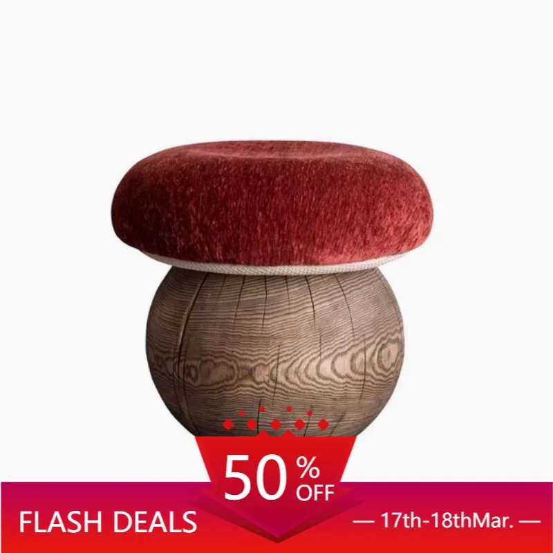 Mushroom Shaped Stool Designer Solid Wood Mid-Century Cream Aesthetic Multi Function for Home Entryway and Vanity