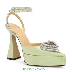 2026 Newest Love Rhinestone Sandals Bling Bling Crystal Ankle Strap High Heel Sandals Women Pointed Toe Shallow Wedding Shoes