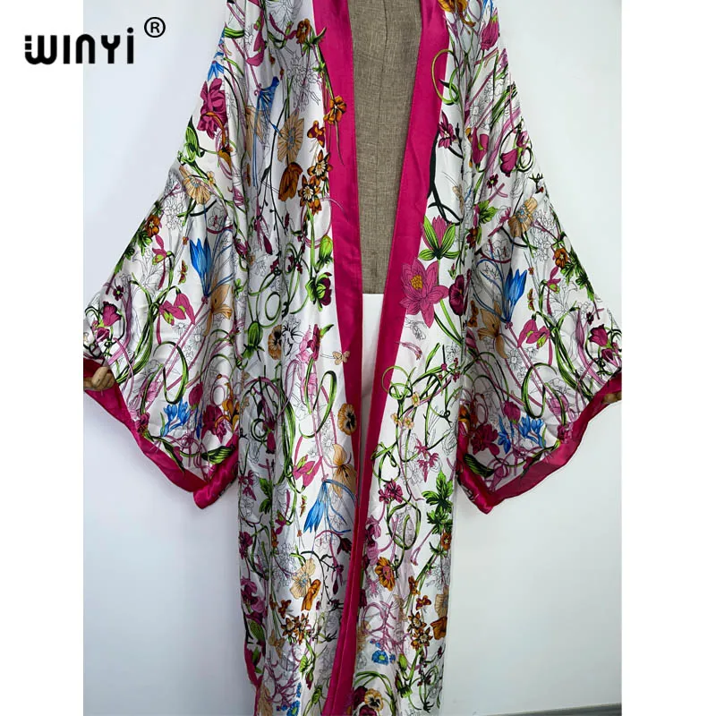 Imagem -04 - Winyi 2023 Boho Impresso Longo Quimono Vestido de Biquíni Envoltório Cover-ups Roupas Femininas Verão Beach Wear Swim Terno Cobrir Kaftan Kimono