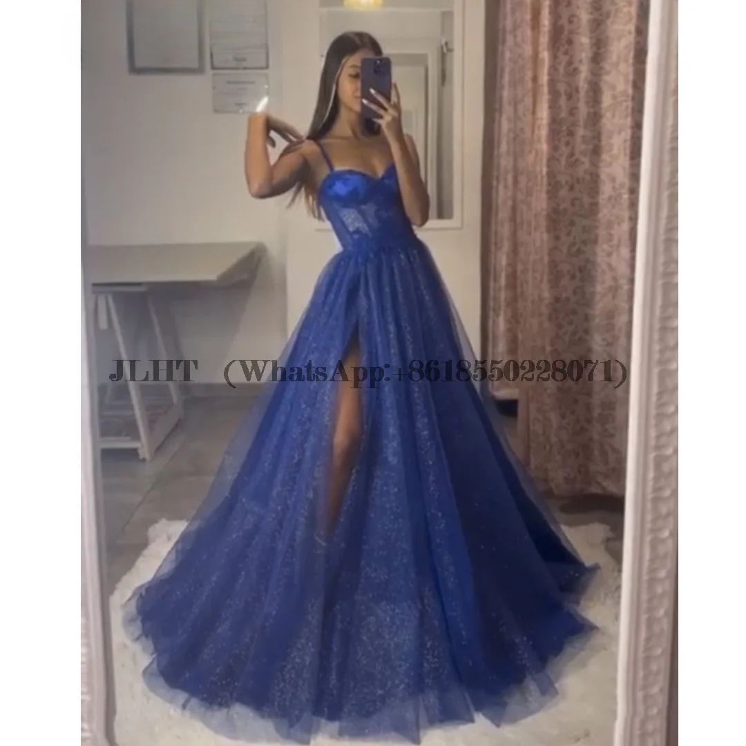 Royal Blue Prom Dresses Spaghetti Straps Glitter Tulle Prom Dress Princess  Graduation In Shiny Corset Party Dresses Customized - AliExpress 320