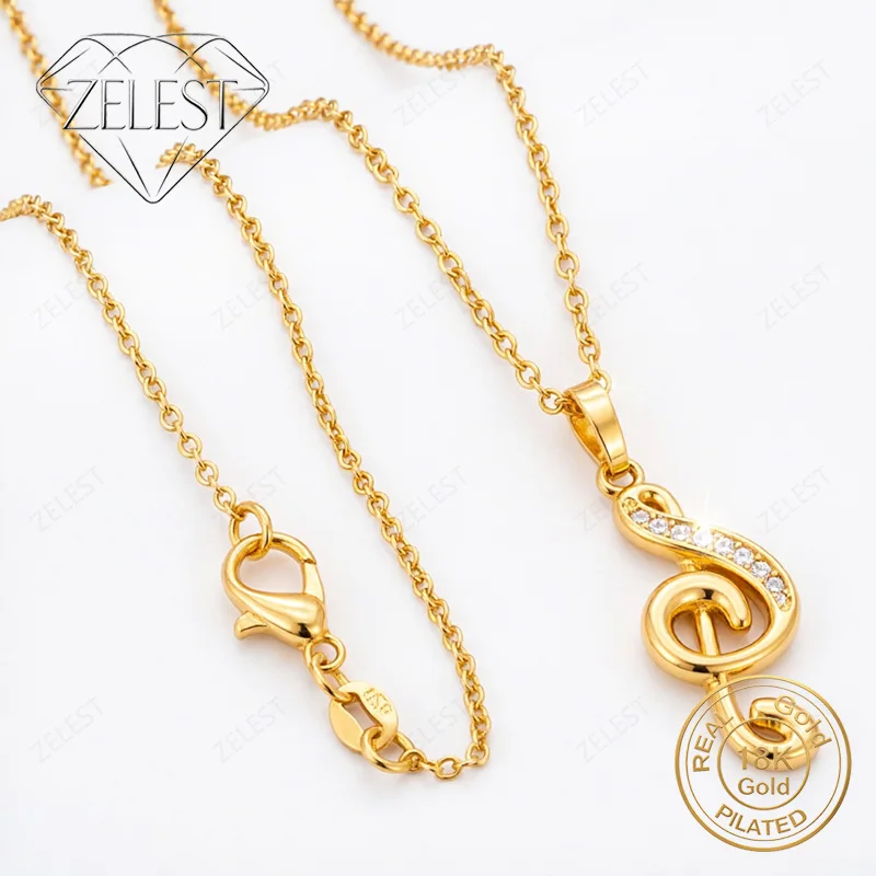 18K Gold Plated 16-30 Inch Exquisite Note Zircon Pendant Necklace for Women Charming Fashion Wedding Gift Accessory