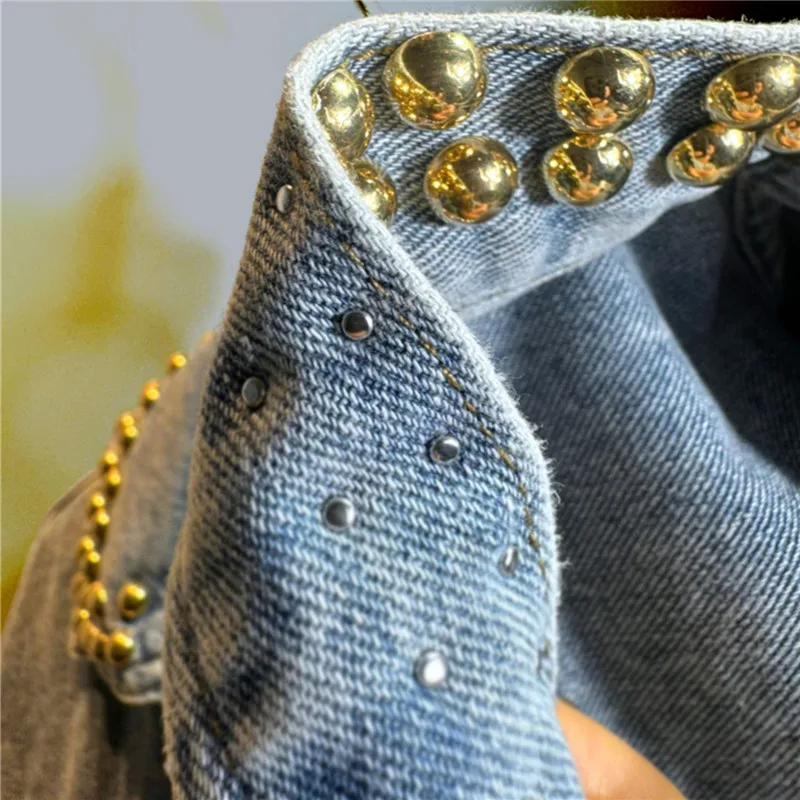 Lente Herfst Kralen Diamant Grote Zak Denim Jas Vrouwen Cowboy Bovenkleding Streetwear Vintage Losse Korte Jeans Jas Vrouwelijke