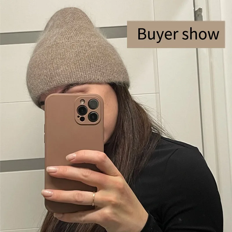 2024 Angora Winter Hat For Womens Rabbit Fur Fluffy Knitted Beanies Hat Bonnet Female Soft Warm SKI Skullies Beanies