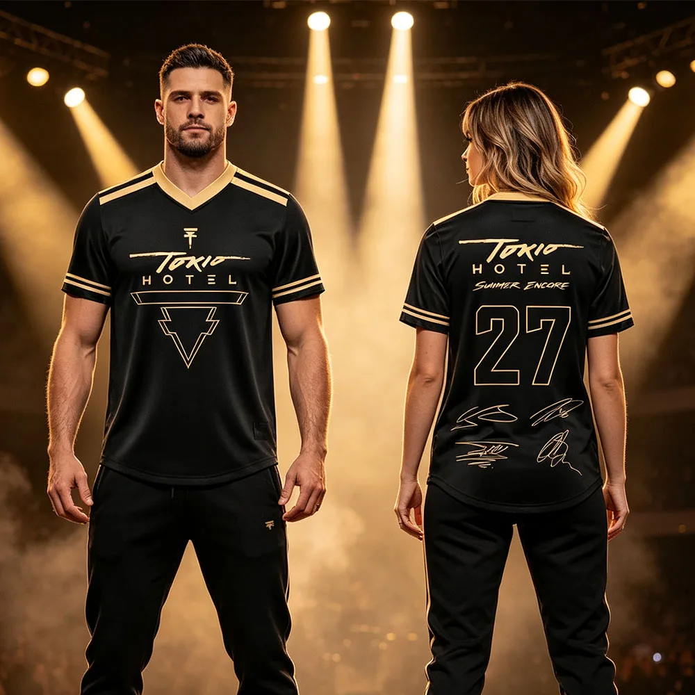 Tokio Hotel Summer Encore Tour 2027 Jersey V-neck Short Sleeve Summer Unisex Streetwear Tees Loose Full Print Merch T-shirt Male