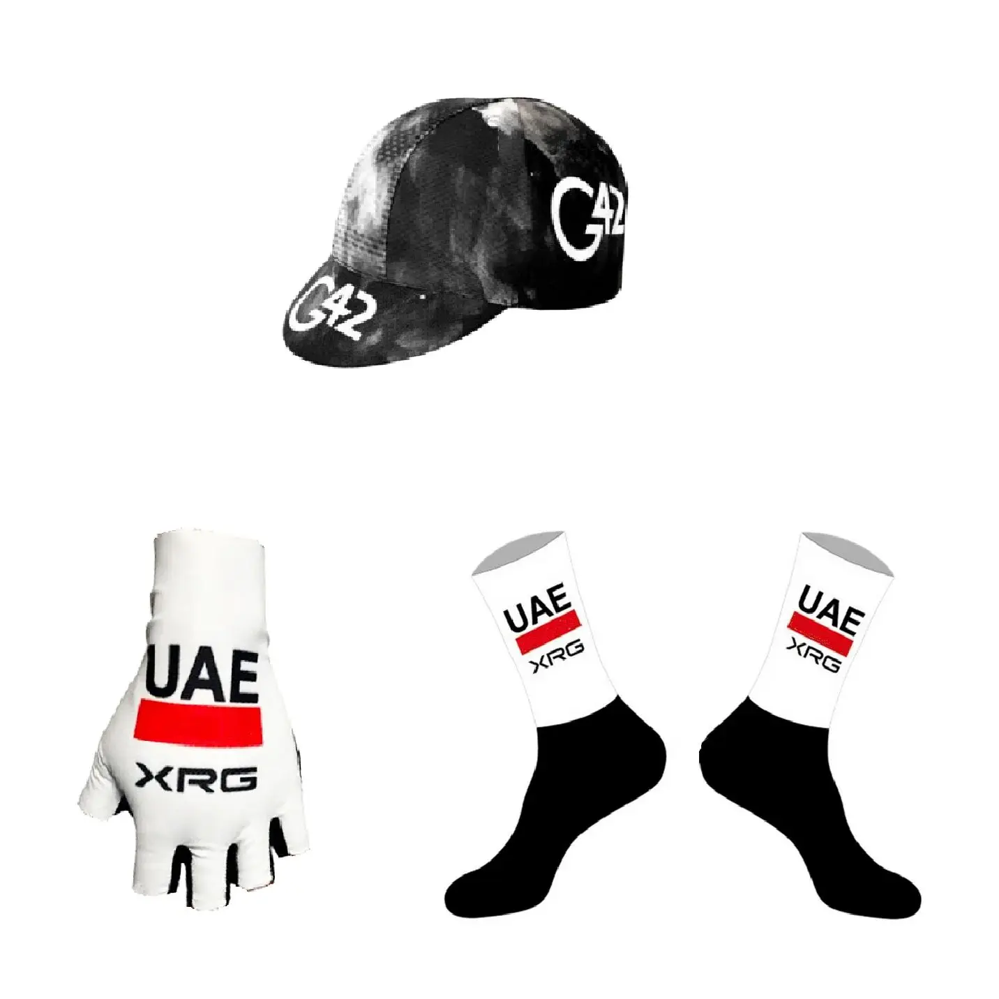 AliExpress NONE 2026 UAE XRG TEAM white One Pair Half Finger Cycling Gloves + ONE PAIR CYCLING SOCKS+Polyester Caps