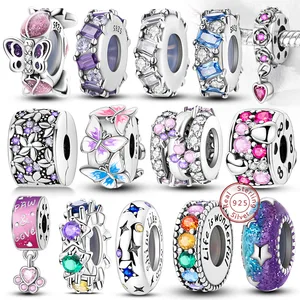オリジナルチャームビーズ925スターリングシルバークリップチャームジルコンシリコンスペーサーブレスレット女性DIYギフトパーティー 8ベストセールスオパールパンドラチャーム-6
