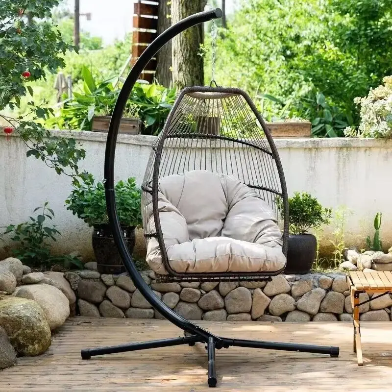 Egg Chair Hammock Chair Basket  Hanging Swing Chair UV Resistant Cushion with Stand for Indoor Bedroom Outdoor Garden Backyard