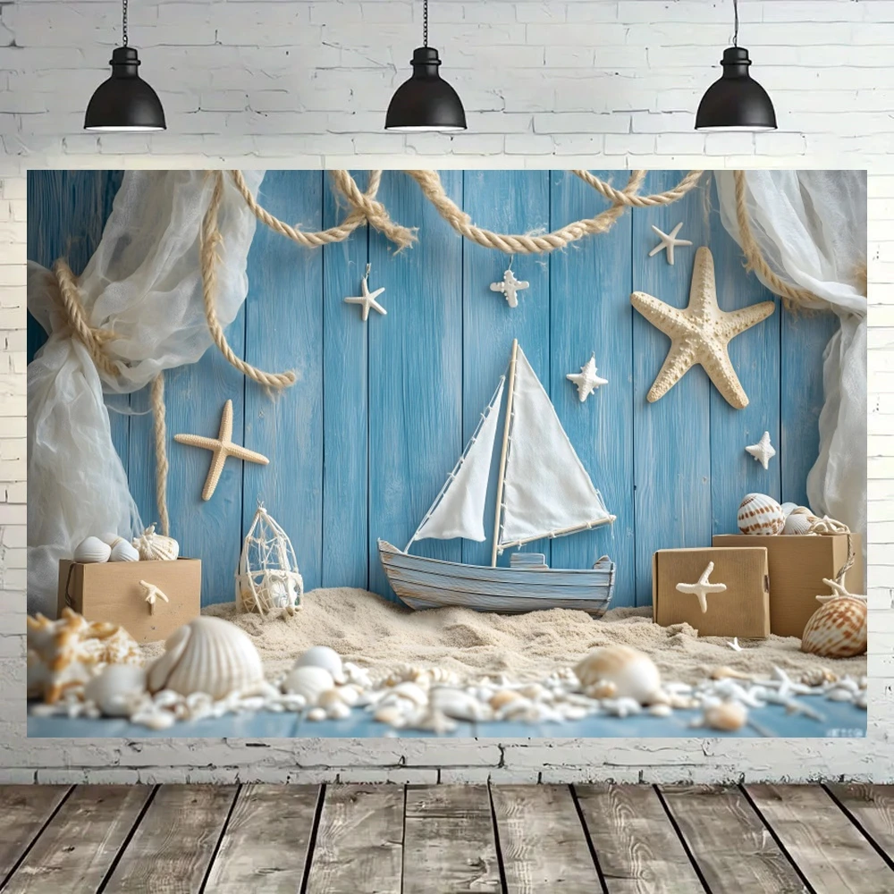 Ocean Ship Cabin Backdrop Wood Board Starfish Boy Birthday Party Decor Baby Shower Portrait Photography Studio Banner Props