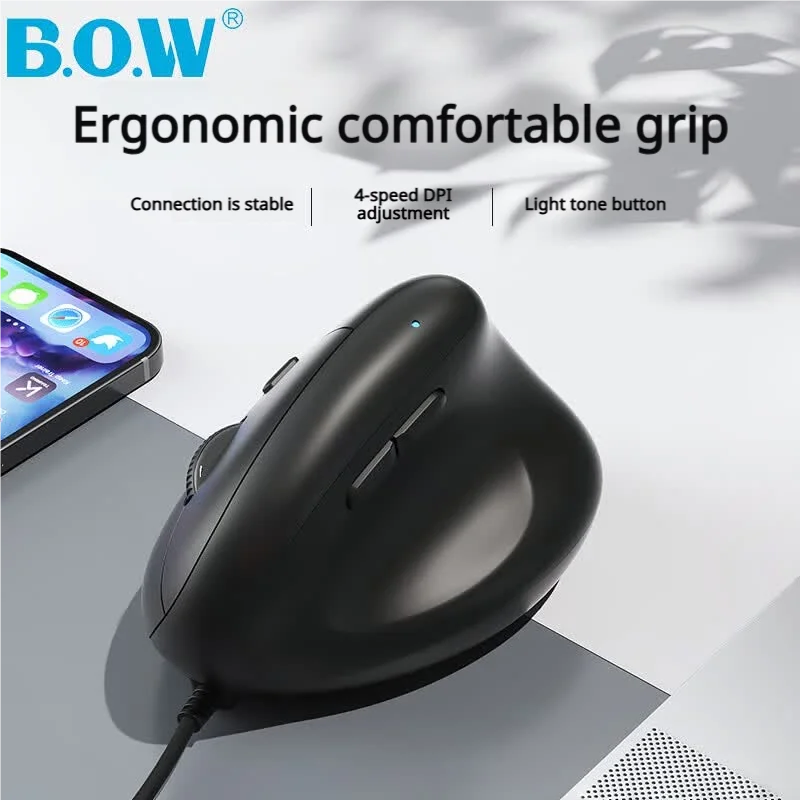 BOW M190U Pro Ergonomic Wired Mouse USB Corded Mice 1600DPI Silent Click Comfortable For PC Laptop Desktop Office Work
