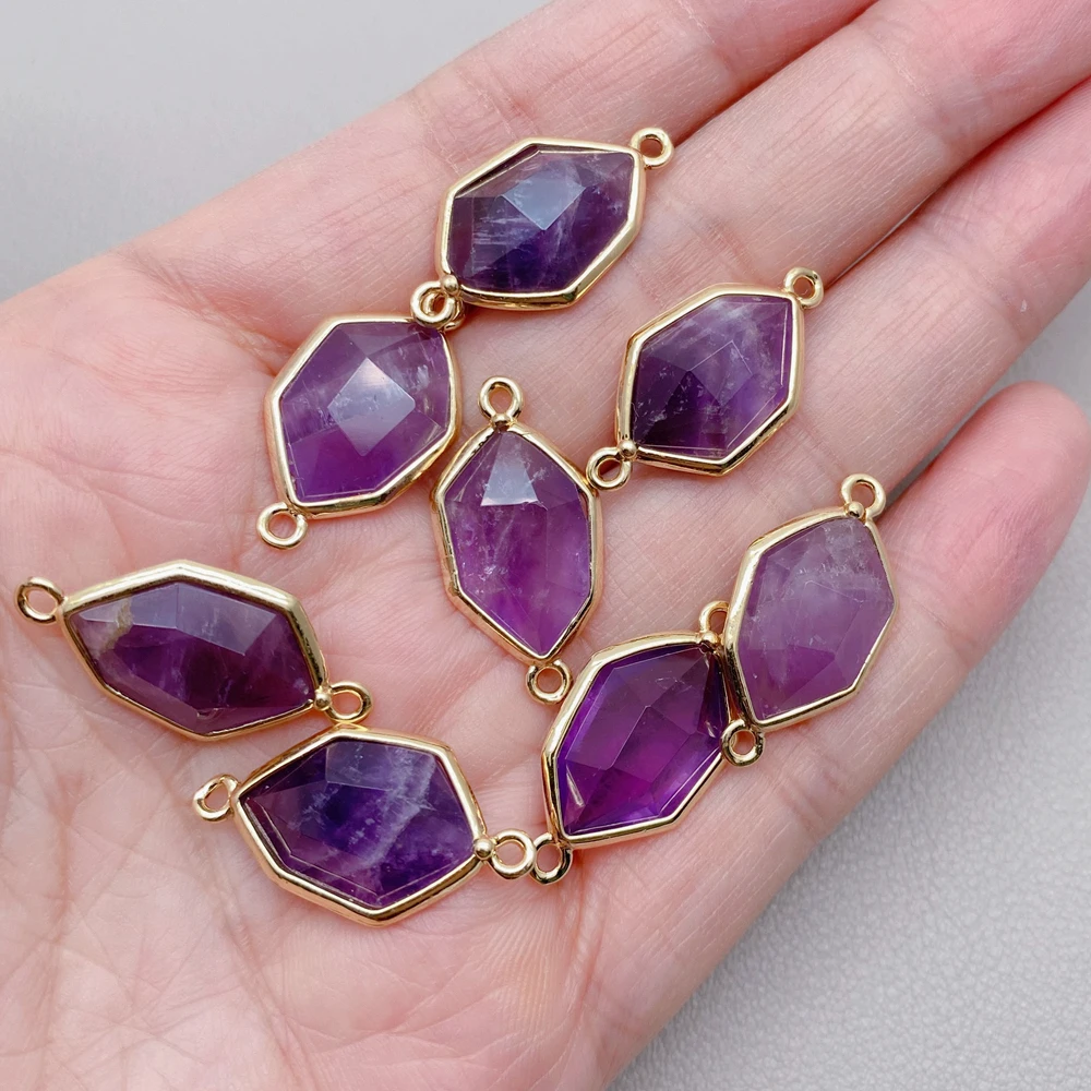 

10 шт. 13x25 мм натуральный граненый фиолетовый аметист двойной разъем безеля для ювелирных изделий DIY